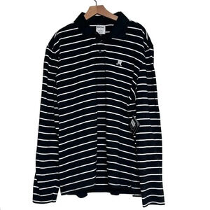 Ruffian Threads & Heirs XL black & white‎ striped long sleeve cotton polo shirt